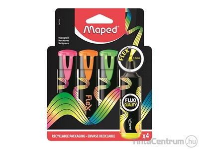 Szövegkiemelő készlet, 1-5mm, MAPED "Fluo Peps Flex", 4 különböző szín