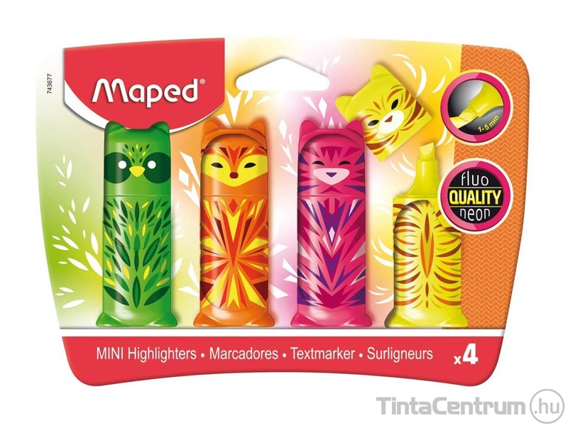 Szövegkiemelő készlet, 1-5mm, MAPED "Fluo Peps Mini Cute", 4 különböző szín