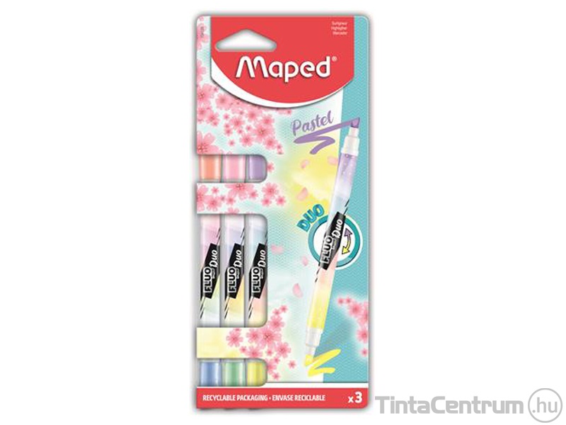 Szövegkiemelő készlet, 1-5mm, kétvégű, MAPED "Fluo Peps Duo", 6 különböző pasztell szín