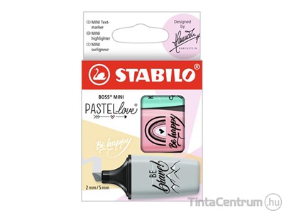 Szövegkiemelő készlet, 2-5mm, STABILO "Boss Mini Pastellove", púder, türkiz, menta