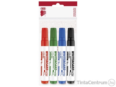 Tábla- és flipchart marker készlet, 1-3mm, kúpos, ICO "Plan 11 XXL", 4 különböző szín