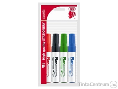 Tábla- és flipchart marker készlet, 1-3mm, kúpos, ICO "Plan", 4 különböző szín
