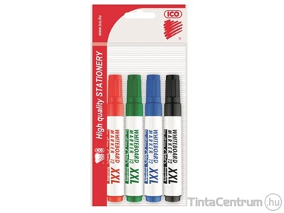 Tábla- és flipchart marker készlet, 1-4mm, vágott, ICO "Plan 12 XXL", 4 különböző szín
