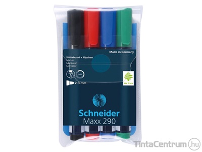 Tábla- és flipchart marker készlet, 2-3mm, kúpos, SCHNEIDER "Maxx 290", 4 különböző szín