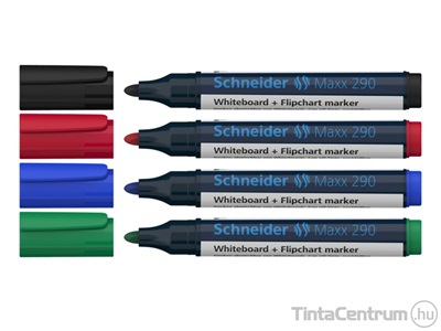 Tábla- és flipchart marker készlet, 2-3mm, kúpos, SCHNEIDER "Maxx 290", 4 különböző szín