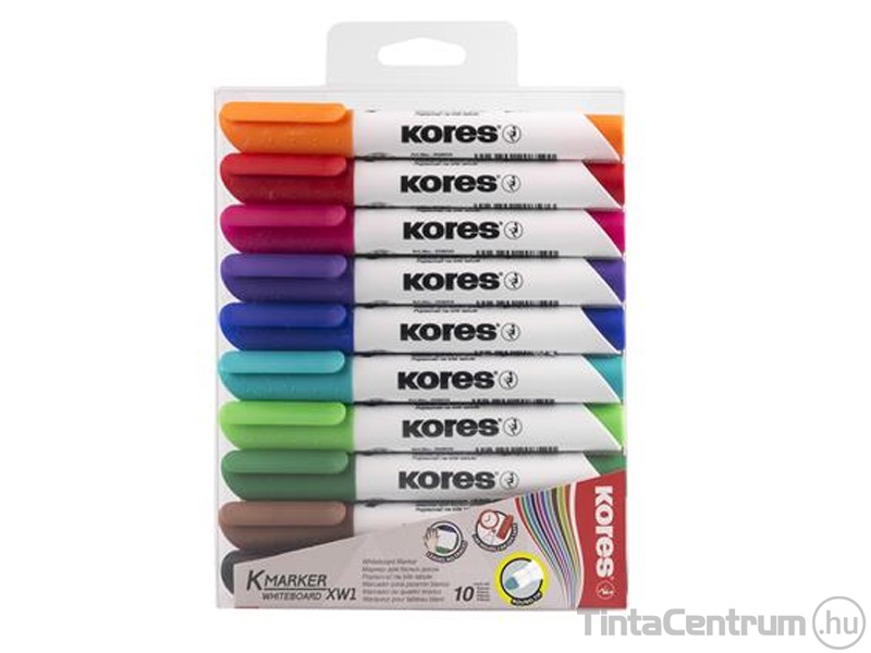 Tábla- és flipchart marker készlet, kúpos, 1-3mm, KORES "K-Marker", 10 különböző szín
