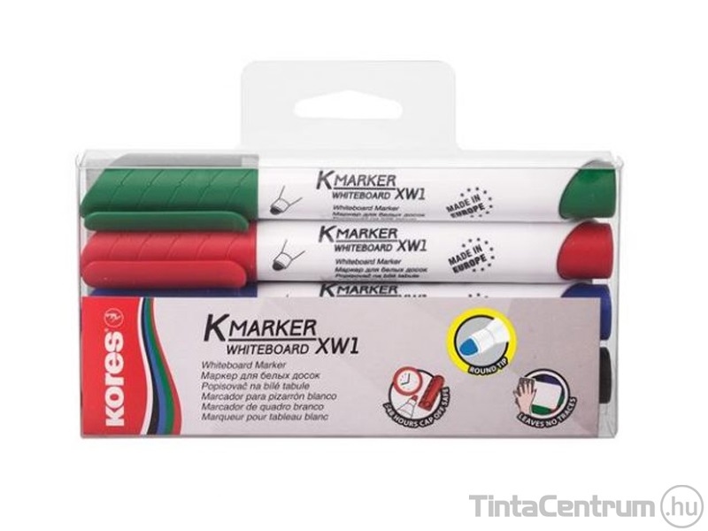 Tábla- és flipchart marker készlet, kúpos, 1-3mm, KORES "K-Marker", 4 különböző szín