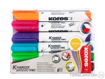Tábla- és flipchart marker készlet, kúpos, 1-3mm, KORES "K-Marker", 6 különböző szín