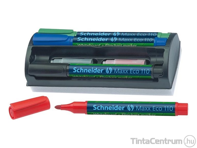 Tábla- és flipchart marker készlet szivaccsal, kúpos, 1-3mm, SCHNEIDER "Maxx Eco 110", 4 különböző szín