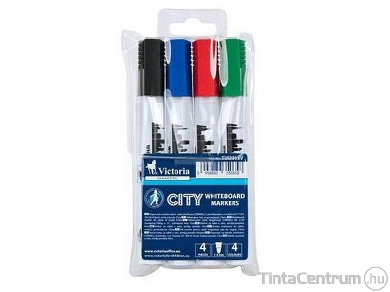 Táblamarker készlet, 1-3mm, kúpos, VICTORIA "City", 4 különböző szín
