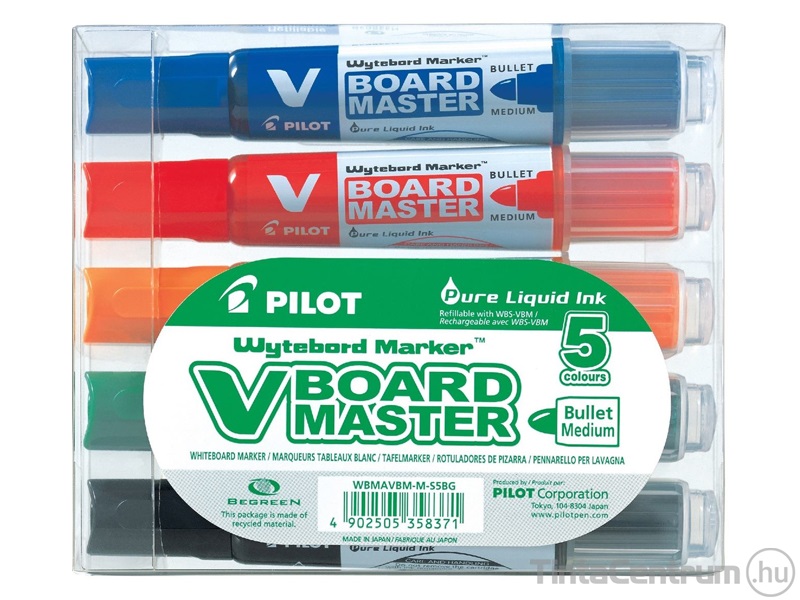 Táblamarker készlet, 2,3mm, kúpos, PILOT "V-Board Master", 5 különböző szín