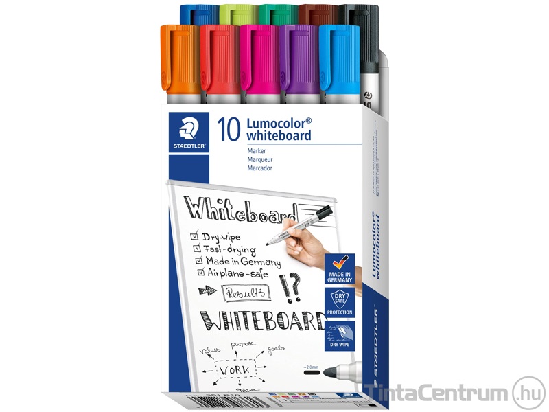 Táblamarker készlet, 2 mm, kúpos, STAEDTLER "Lumocolor 351", 10 különböző szín