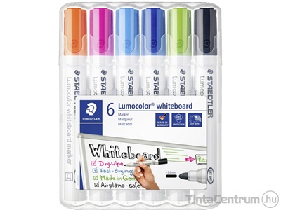 Táblamarker készlet, 2 mm, kúpos, STAEDTLER "Lumocolor 351", 6 különböző szín