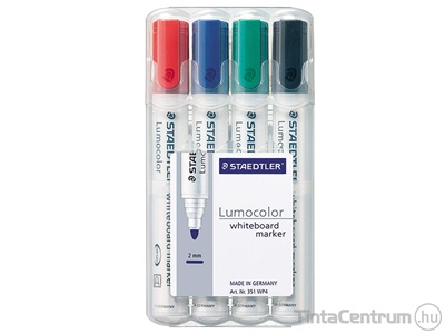 Táblamarker készlet, 2mm, kúpos, STAEDTLER "Lumocolor 351", 4 különböző szín