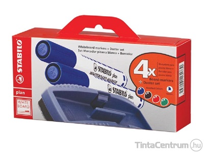 Táblamarker készlet szivaccsal, 2,5-3,5mm, kúpos, STABILO "Plan", 4 különböző szín