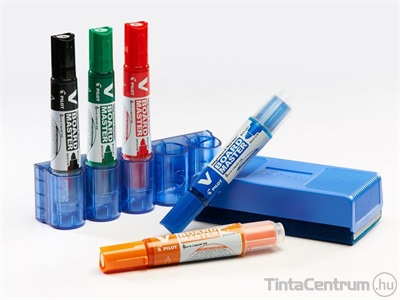 Táblamarker készlet tartóval és szivaccsal, 2,3mm, kúpos, PILOT "V-Board Master", 5 különböző szín