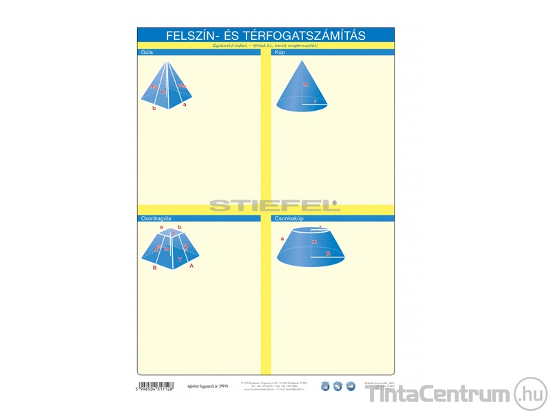 Tanulói munkalap, A4, STIEFEL "Felszín és térfogatszámítás /munkaoldal"