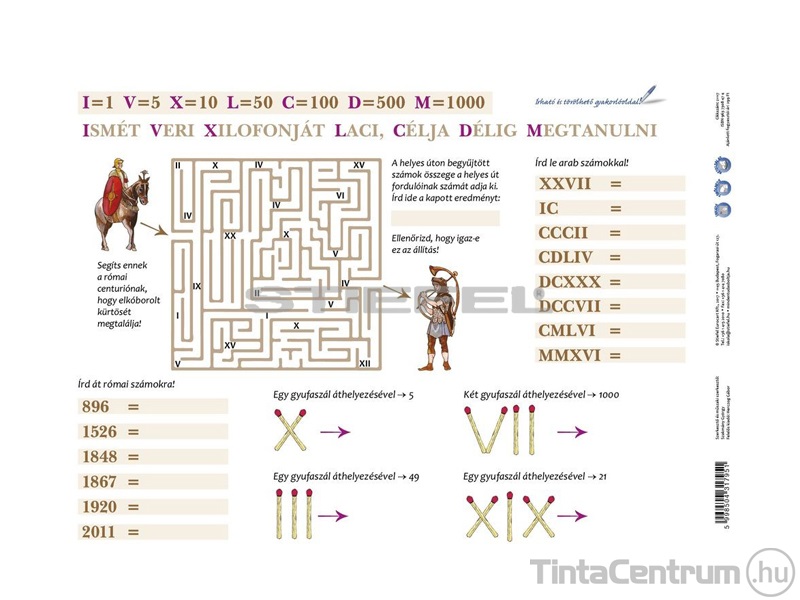 Tanulói munkalap, A4, STIEFEL "Római számok"