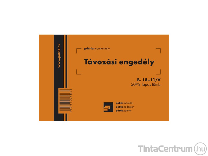 Távozási engedély, 105x70mm, 50x2lap, B.18-11/V