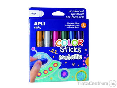 Tempera stift készlet, 6 szín, 6x6g, toll alakú, APLI "Kids", metál színek