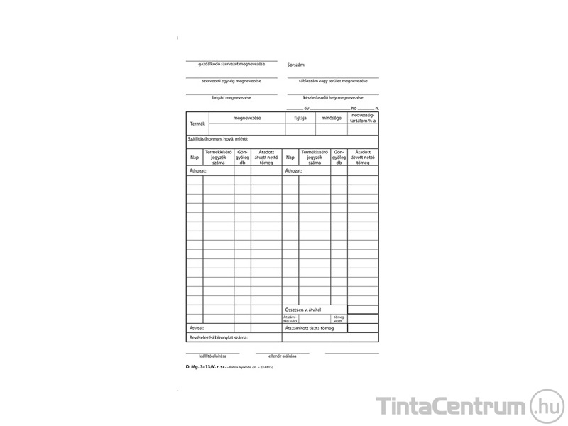 Termékkísérő jegyzék összesítő, A5, álló, 25x4lap, D.MG.3-13/V