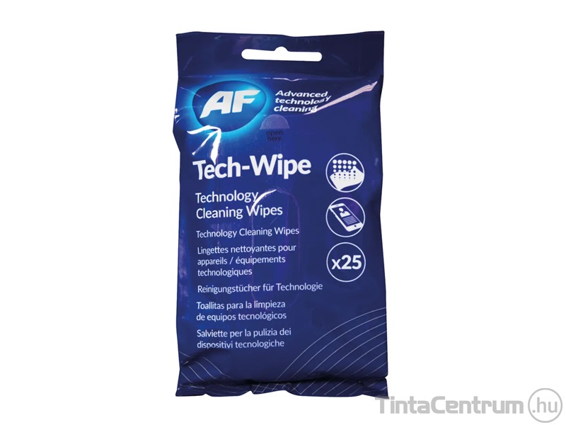 Tisztítókendő, képernyőhöz, alkoholmentes, nedves, AF "Tech-wipes" 25db/csomag