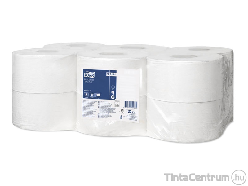 Toalettpapír, 1 rétegű, T2 rendszer, 19cm átmérő, TORK "Universal mini jumbo", törtfehér 12tekercs/csomag