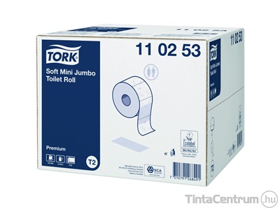 Toalettpapír, 2 rétegű, T2 rendszer, 19cm átmérő, 170m, TORK "Premium mini jumbo", extra fehér 12tekercs/csomag
