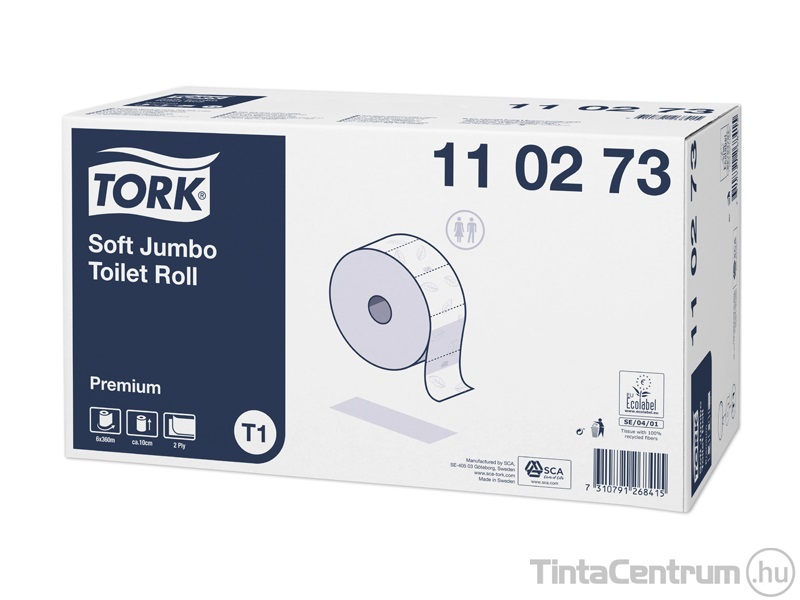 Toalettpapír, 2 rétegű, T2 rendszer, 26cm átmérő, 360m, TORK "Premium soft", extra fehér 6tekercs/csomag