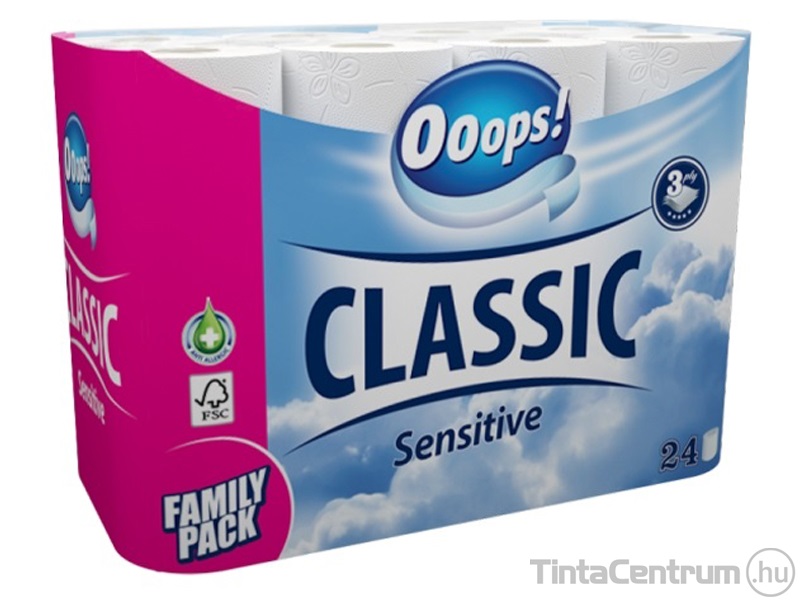 Toalettpapír, 3 rétegű, OOOPS "Classic Sensitive" 24tekercs/csomag