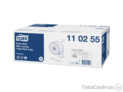 Toalettpapír, 3 rétegű, T2 rendszer, 19cm átmérő, TORK "Premium mini jumbo", extra fehér 12tekercs/csomag