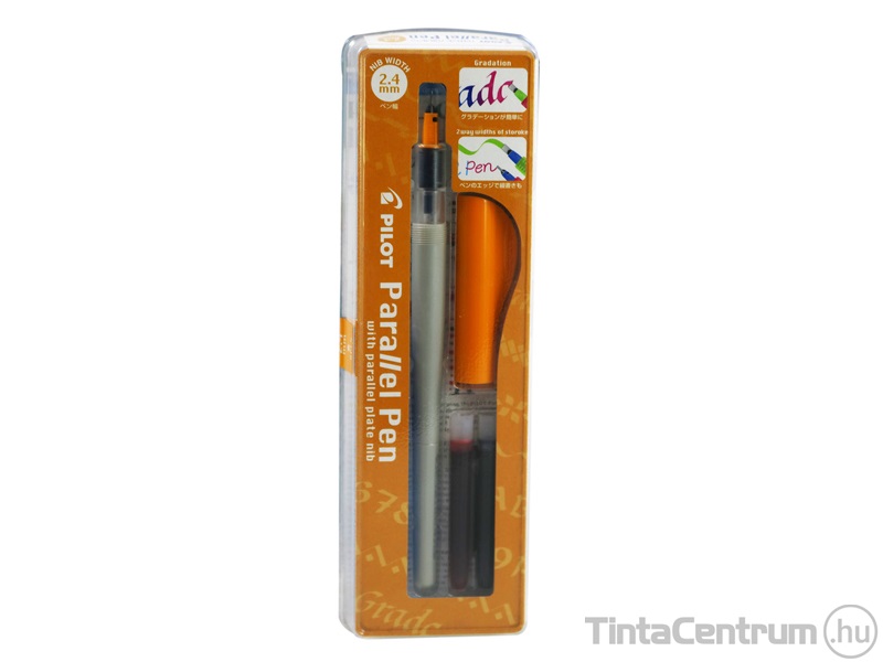 Töltőtoll készlet, kalligrafikus, 0,5-2,4mm, narancs kupak, PILOT "Parallel Pen", piros/fekete patronokkal