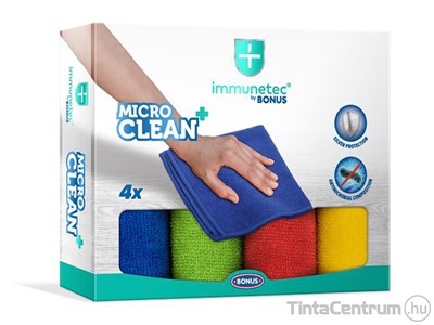 Törlőkendő, mikroszálas, 4db, BONUS "MicroCLEAN Plus Immunetec"