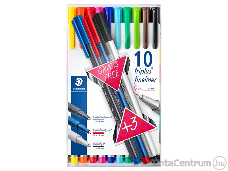 Tűfilc készlet, 0,3mm, STAEDTLER "Triplus Box", 10+3 különböző szín