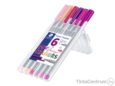 Tűfilc készlet, 0,3mm, STAEDTLER "Triplus Flamingo", 6 flamingo szín