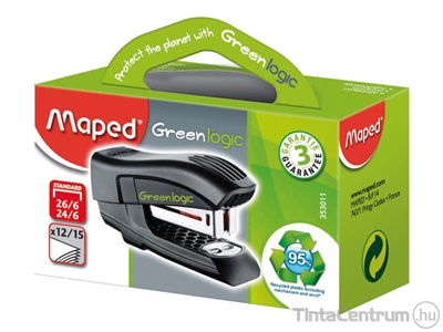 Tűzőgép, 24/6, 26/6, 12 lap, MAPED "Greenlogic Mini", fekete