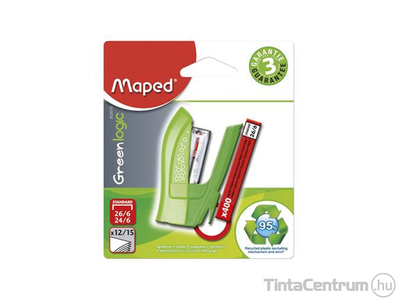 Tűzőgép, 24/6, 26/6, 12 lap, MAPED "Greenlogic Mini", vegyes színek