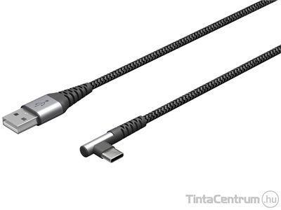 USB kábel, USB A - USB-C, hajlított csatlakózóval, 2m, GOOBAY,  fekete