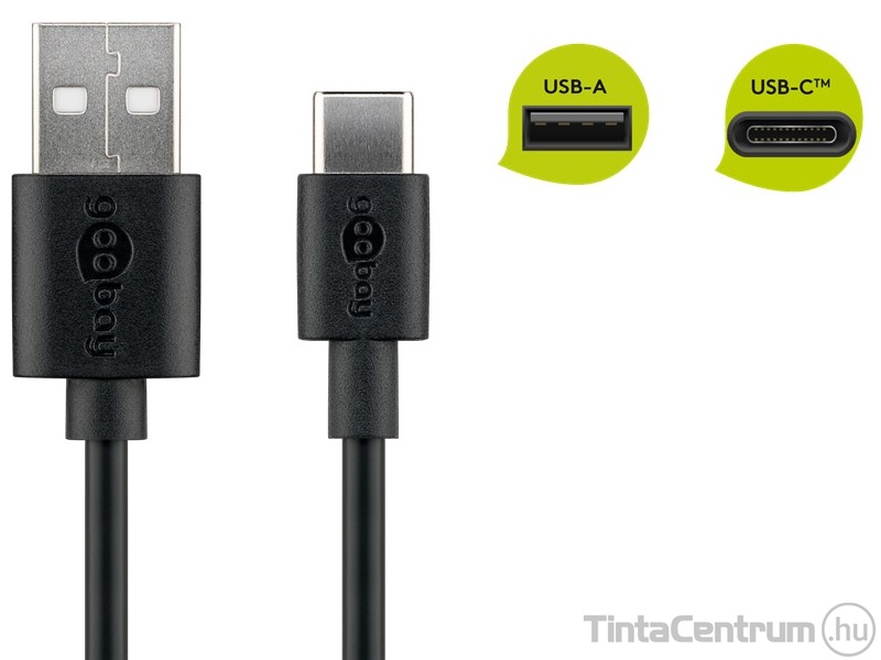 USB kábel, USB A - USB-C, 2m, GOOBAY, fekete