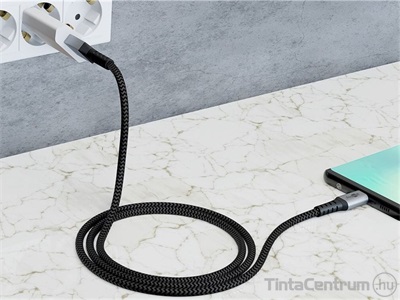 USB kábel, USB A - USB-C, flexibilis textil, 1m, GOOBAY,  asztroszürke-ezüst
