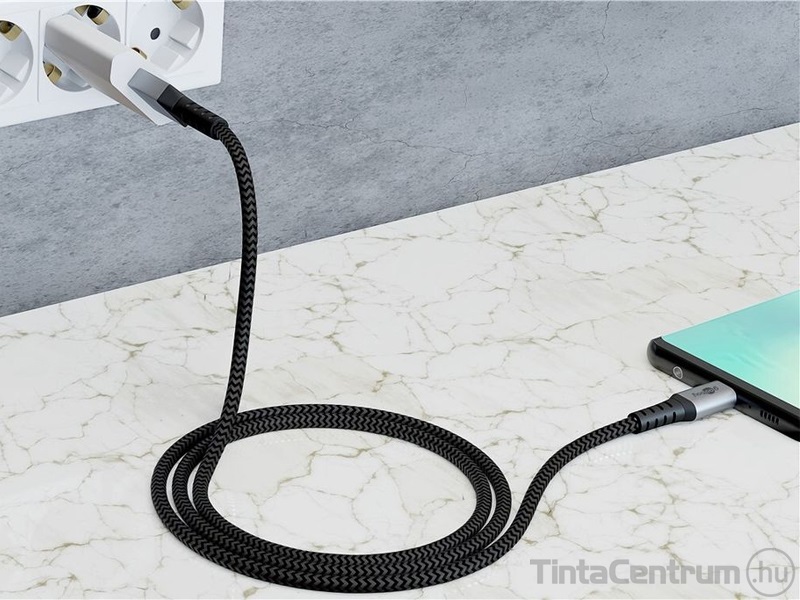 USB kábel, USB A - USB-C, flexibilis textil, 1m, GOOBAY,  asztroszürke-ezüst