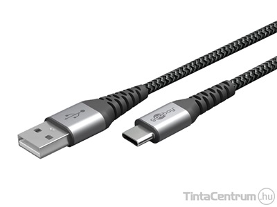 USB kábel, USB A - USB-C, flexibilis textil, 1m, GOOBAY,  asztroszürke-ezüst