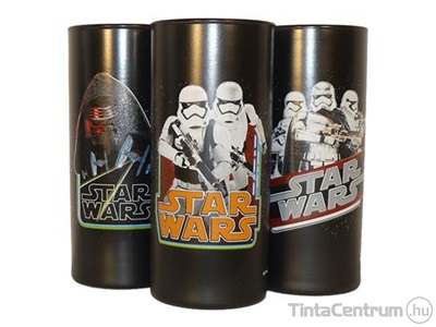 Üdítős pohár, HB, üveg, Star Wars dekorral, 270ml, vegyes minta, fekete 3db-os készlet