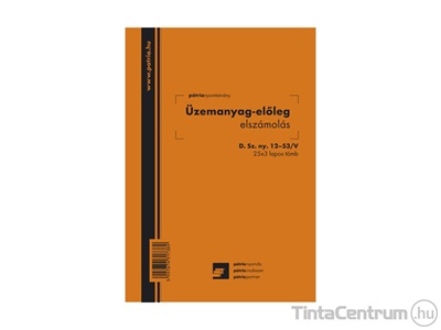 Üzemanyag-előleg elszámolás, A5, álló, 25x3lap, D.SZNY.12-53/V