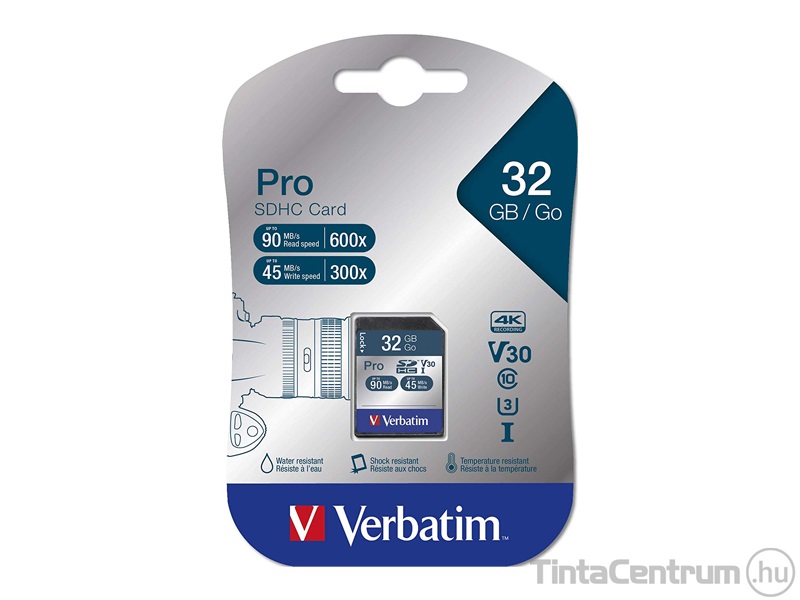 VERBATIM "PRO" SDHC kártya, 32GB, CL10/U3