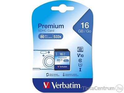 VERBATIM "Premium" SDHC kártya, 16GB, CL10/U1