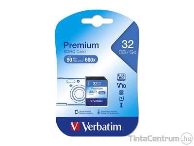 VERBATIM "Premium" SDHC kártya, 32GB, CL10/U1