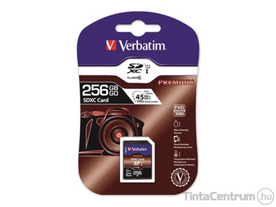 VERBATIM "Premium" SDXC kártya, 256GB, CL10/U1