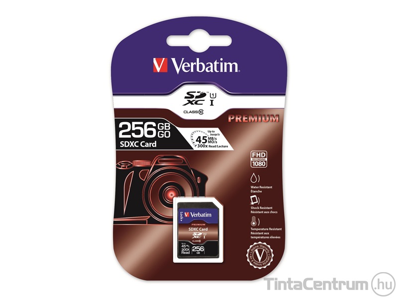 VERBATIM "Premium" SDXC kártya, 256GB, CL10/U1