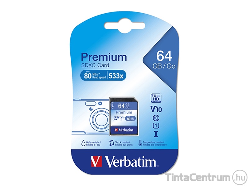 VERBATIM "Premium" SDXC kártya, 64GB, CL10/U1